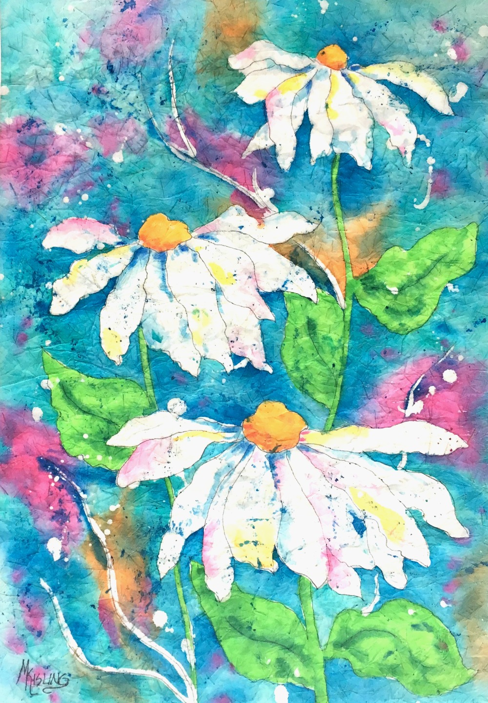 Martha Kisling Art With Heart Watercolor Batik DAISIES