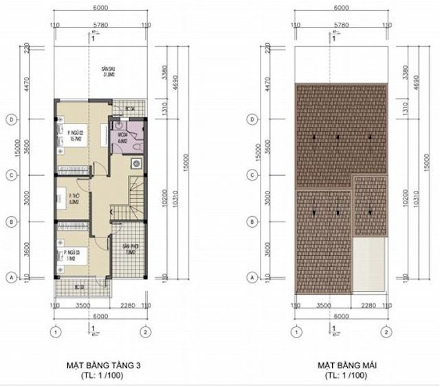 Mặt bằng tầng 3, tầng mái shophouse Foresa Villa Mặt bằng tầng 3, tầng mái shophouse Foresa Villa