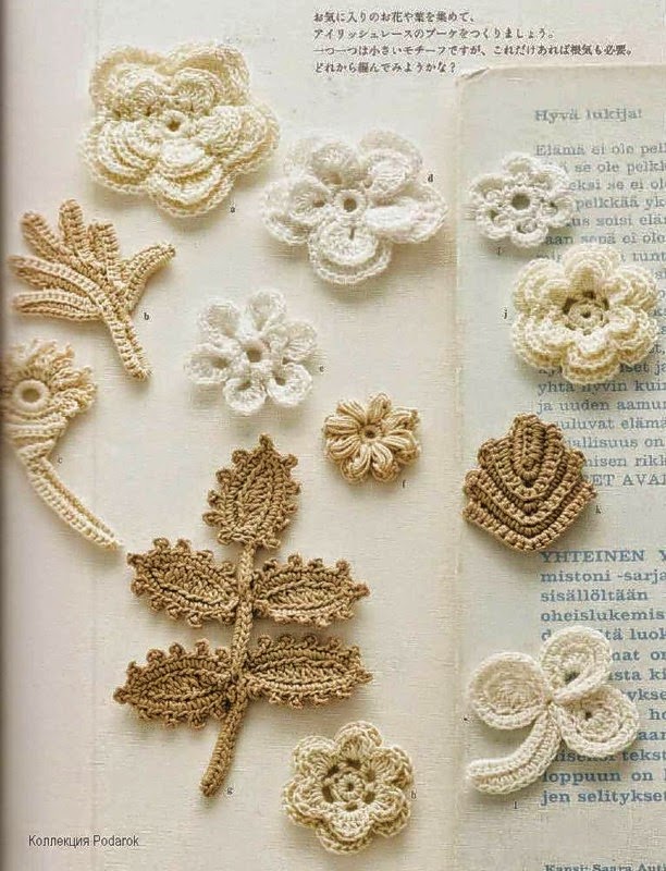 Bolso tejido al crochet con apliques florales realizados en crochet irlandés  - con diagramas paso a paso