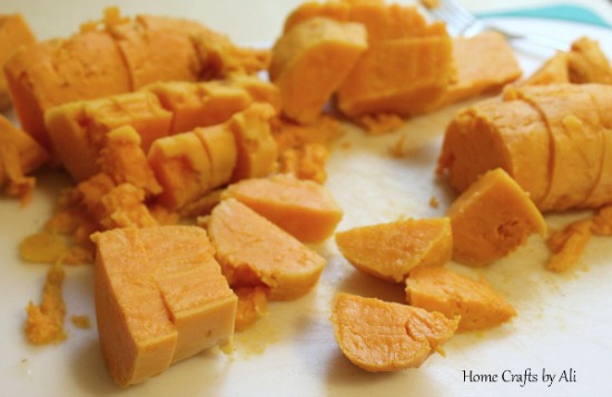 Cut up cooked sweet potatoes