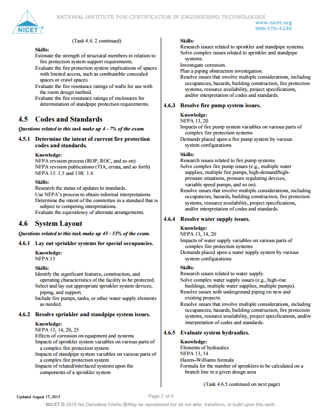 NICET Water Based Systems Layout I, II & III