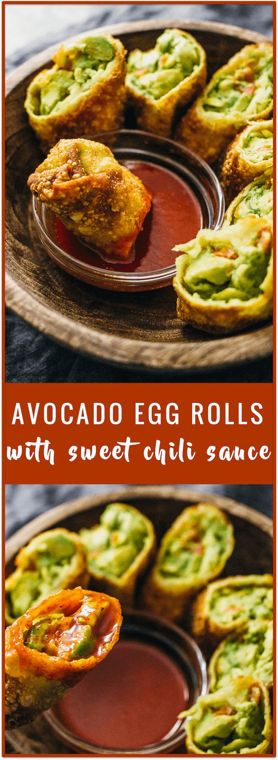 AVOCADO EGG ROLLS WITH SWEET CHILI SAUCE #avocado #eggrolls #chilisauce #avocadoeggrolls #vegetarianrecipes #avocado