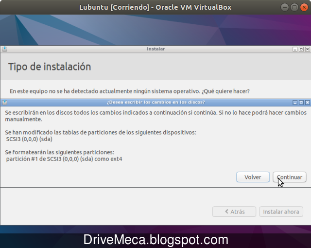 Confirmamos cambios del particionado Confirmamos cambios del particionado