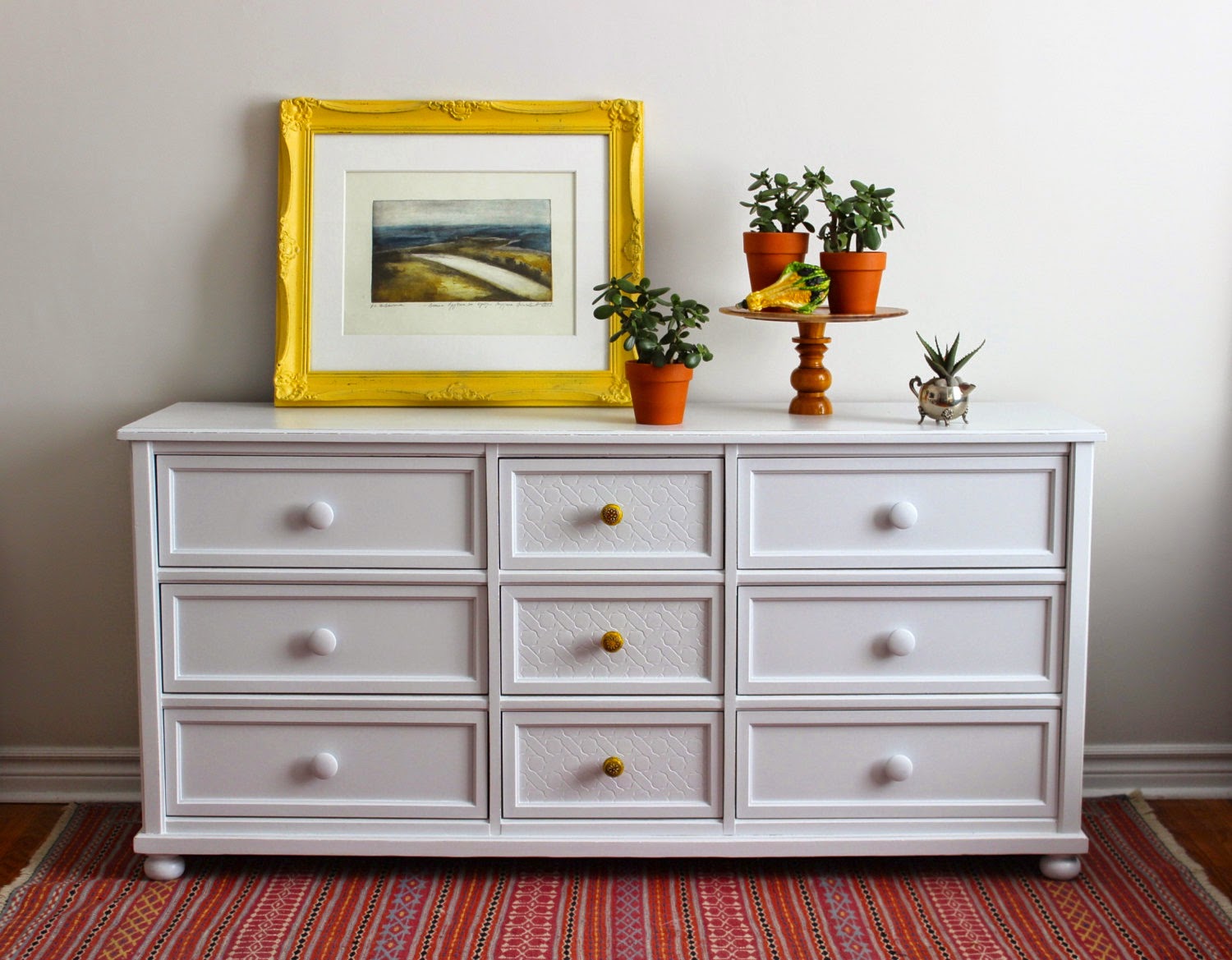Poppyseed Creative Living Light Grey Dresser with Yellow Accents