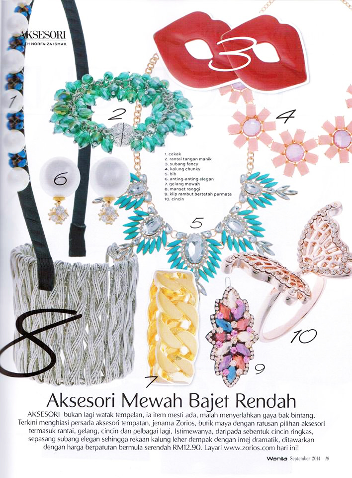 Wanita magazine - September issue - Zorios (Women accessories/jewelleries - ring , hair accessories, bracelet and necklace) Wanita magazine - September issue - Zorios (Women accessories/jewelleries - ring , hair accessories, bracelet and necklace)
