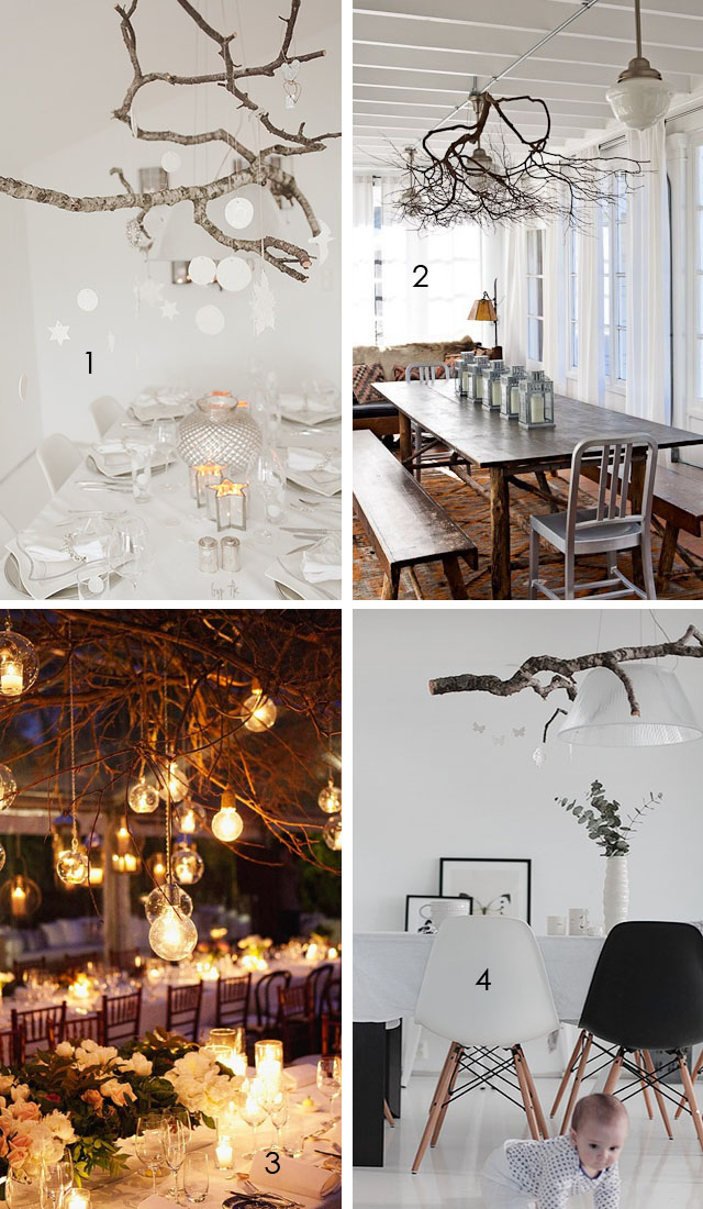 decorating with branches, lighting fixtures