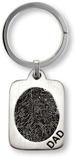 Memorial Key Fob in Sterling Silver with Fingerprint on Front of Rectangle