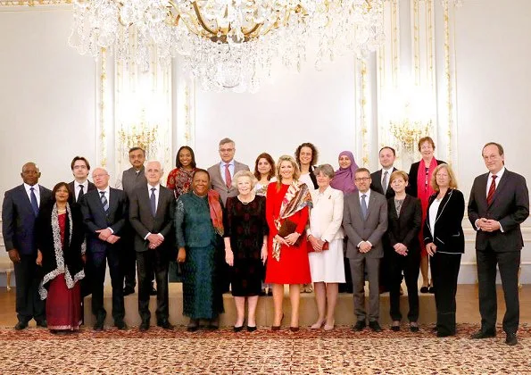 Dutch Queen Maxima wore Dolce & Gabbana Contrast stitch cady dress. Dutch Princess Beatrix and Dr. Ali Bilgiç holds the Prince Claus Chair