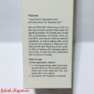 COSRX Natural BHA Skin Returning A-Sol description on the box