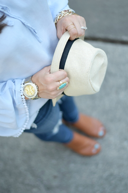straw fedora and perforated sandals for the weekend