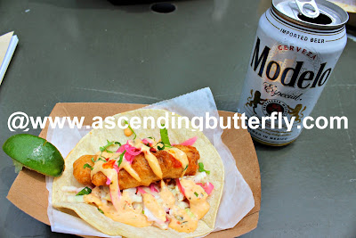 Fish Taco and Modelo Especial Draft Beer from La Casa Azul Taco Truck feeds the hungry Press at the Media Preview Day at The New York Botanical Garden #FridaNYBG