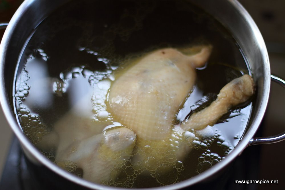Chicken in boiled water