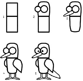 Langkah demi langkah menggambar kartun burung 1