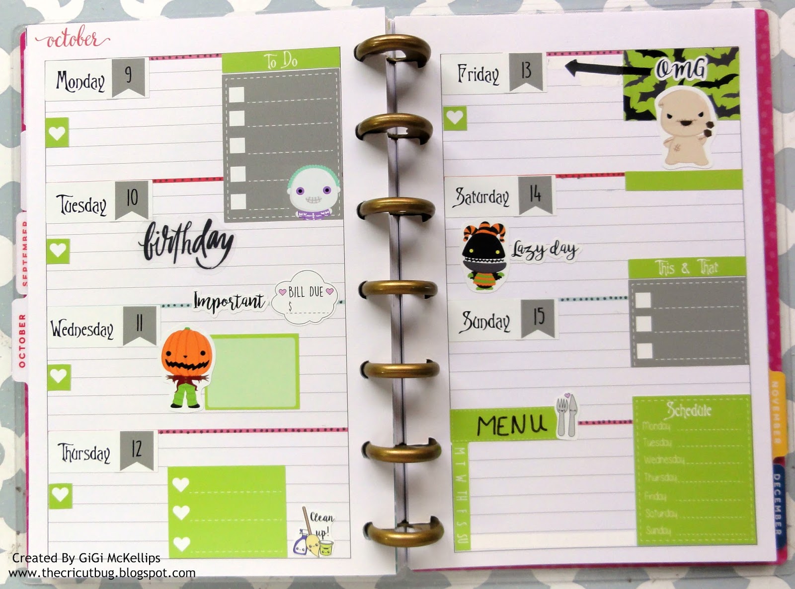 The Cricut Bug Nightmare Before Christmas Planner Spreads