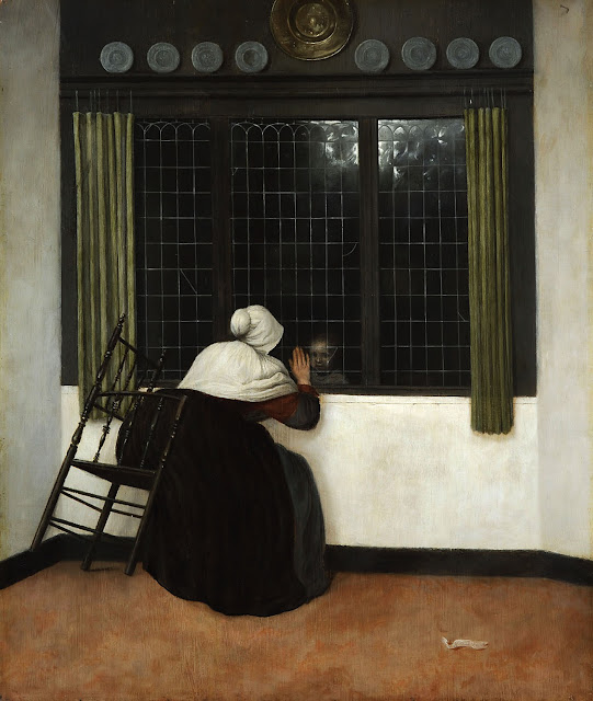 Jacob Vrel   (actif vers 1654-1670?)  Femme à la fenêtre faisant signe à une fillette   Panneau, 45,7 x 39,2 cm; traces de signature  Acquis en 1918 ; inv. 174