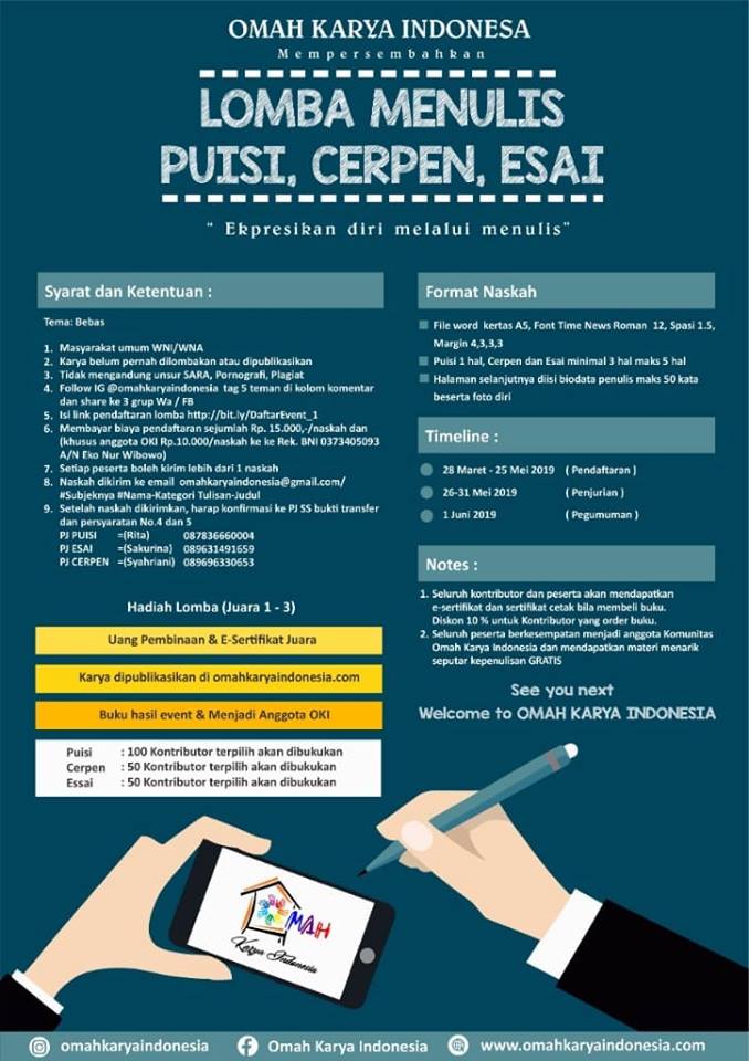 Lomba menulis PUISI , CERPEN dan ESAI 2019 lomba menulis