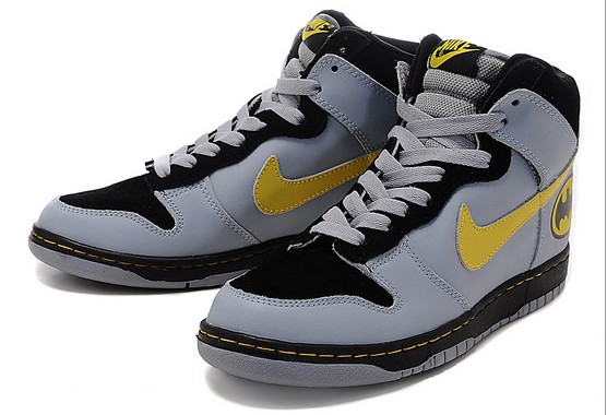 black and yellow high top dunks