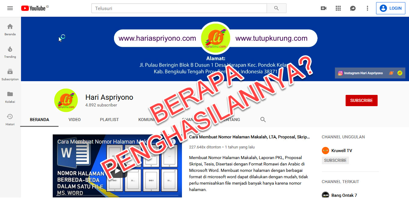 Cara Mengetahui Penghasilan Channel Youtube Dengan Mudah Hari Aspriyono