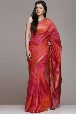 Beautiful onion pink and dark color peach silk cotton saree. 