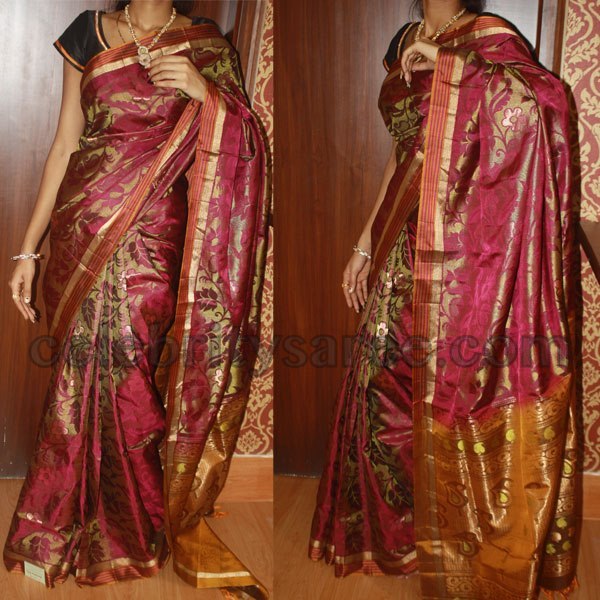 Latest Silk Sarees in Maroon Saree Blouse Patterns