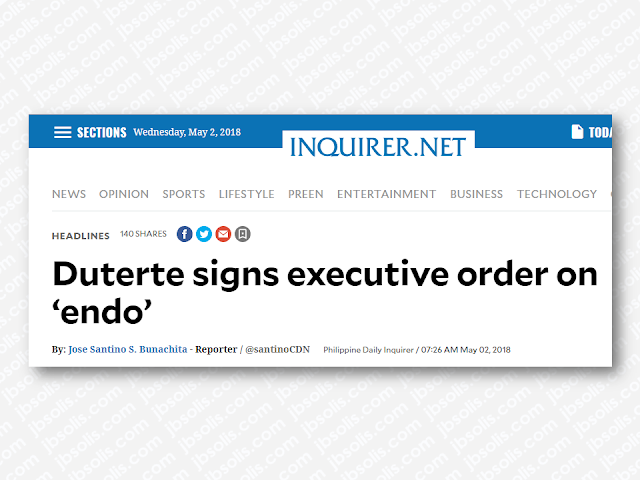 As one of his campaign promises, President Rodrigo Duterte signed an executive order seeking to stop contractualization among local workers. The president said that the EO prohibits “illegal contracting or subcontracting or undertaking to circumvent the workers’ right to security of tenure.”  Endo system deprives the locally hired workers of benefits that regular employees enjoy as the work contract usually lasts for only five months or less, there will be no end of service benefits even if you renew the said contract over and over again for ten years with the same company.   “I remain firm in my commitment to put an end to ‘endo’ and illegal contractualization,” the president said.  Advertisement         Sponsored Links           President Rodrigo Duterte has signed a landmark executive order (EO) that puts an end to illegal contractualization in the Philippines.  Duterte inked the EO on May 1, and made the announcement during a speech in a Labor Day celebration in Cebu.    Duterte also expressed confidence that the EO will ease laborers’ worries regarding the lack of security of tenure.  The president also said that the government will continue to provide “dignified and meaningful employment”, however, he said that the newly signed executive order is not enough to ensure the security of tenure.  “I can only implement but if there are things that need to be corrected, modified to suit the needs or the demand of time… We have to amend or correct or recommend revision or revisit the laws,” Duterte said.  The Palace has yet to release a copy of the EO.  “Endo,” which stems from the term “end of a contract,” refers to the practice of short-term contracts short of six months that would make a worker a regular employee.  The newly signed Executive Order which is yet to be released in public draws different reactions among labor groups. The Employers Confederation of the Philippines, or ECOP, expressed concerns about some provisions outlined in the EO.  “Government though must be credited in its serious and sincere effort to craft an EO that meets the expectations of both labor and capital,” the group said in a statement.  Various labor groups also shared their two-cents regarding the fresh EO, which they described as pro-employer.  “There is nothing new in the EO,” Rep. Ariel Casilao (Anakpawis Paty-list) said. “What the workers demanded is total prohibition of contractualization by virtue of direct hiring.”  Kilusang Mayo Uno Chairperson Elmer Labog laments that labor groups were not consulted when the presidential order was drafted.  The KILOS NA Manggagawa, meanwhile, urged Duterte to show to the public the EO he signed.  “If President Duterte had the intention of signing an Executive Order which is line with the demands of the workers, he would not exclude us from full knowledge of it,” the group said.       READ MORE: List of Philippine Embassies And Consulates Around The World    Classic Room Mates You Probably Living With   Do Not Be Fooled By Your Recruitment Agencies, Know Your  Correct Fees    Remittance Fees To Be Imposed On Kuwait Expats Expected To Bring $230 Million Income    TESDA Provides Training For Returning OFWs   Cash Aid To Be Given To Displaced OFWs From Kuwait—OWWA    5 Signs A Person Is Going To Be Poor And 5 Signs You Are Going To Be Rich
