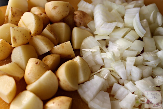 Chopped potatoes and diced onion