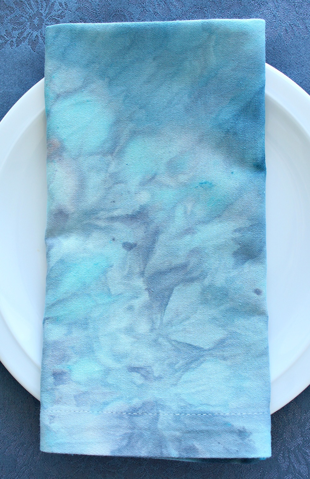 Turquoise and Grey Ice Dyed Fabric Napkin by @danslelakehouse