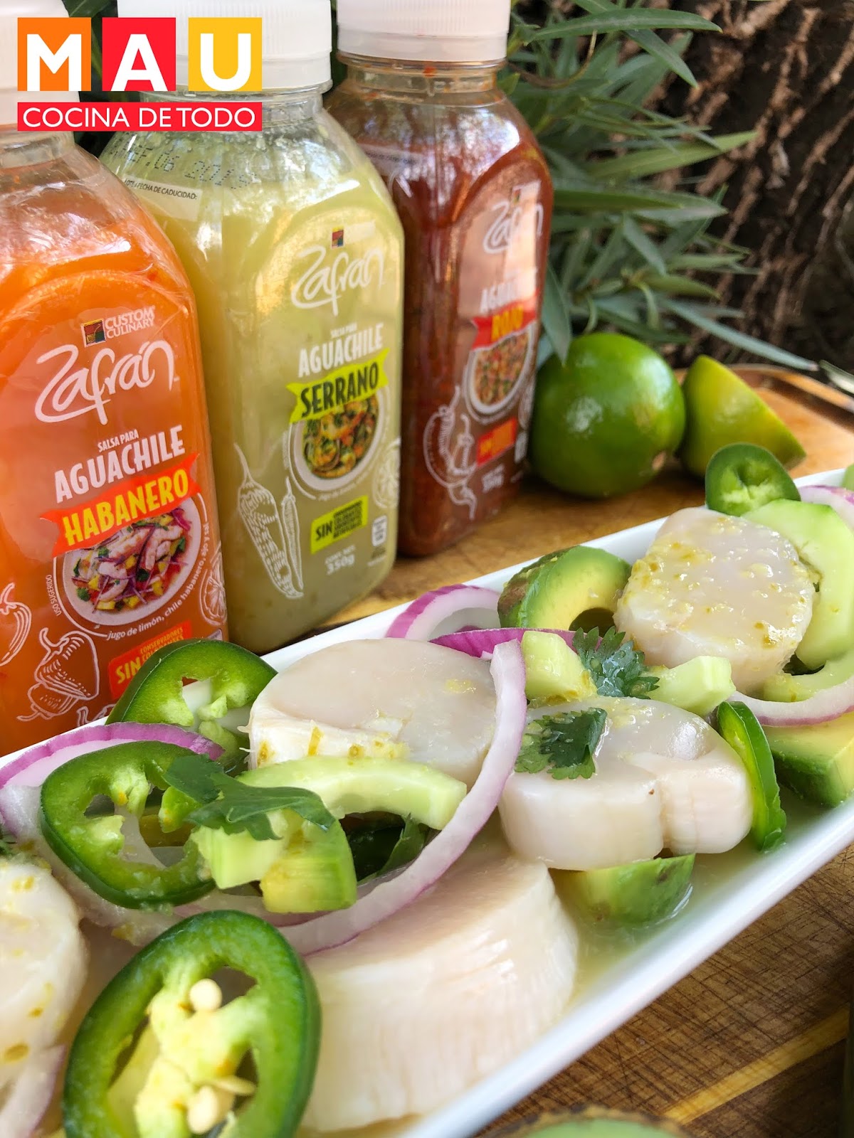 Aguachile Verde de Callo de Hacha con Salsa Zafran - Mau Cocina de todo