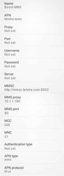 Boost mobile Australia MMS Settings for Android 