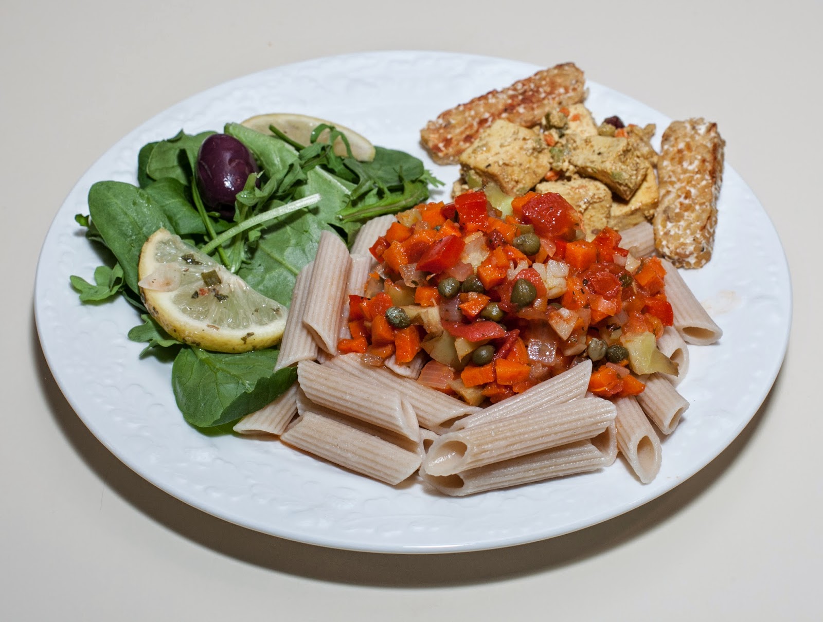 Dinner with Dilip Brown Rice Pasta with Vegetables and Capers, Curry