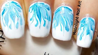 White & Blue Drag Marble Nail Art - Needle Tutorial