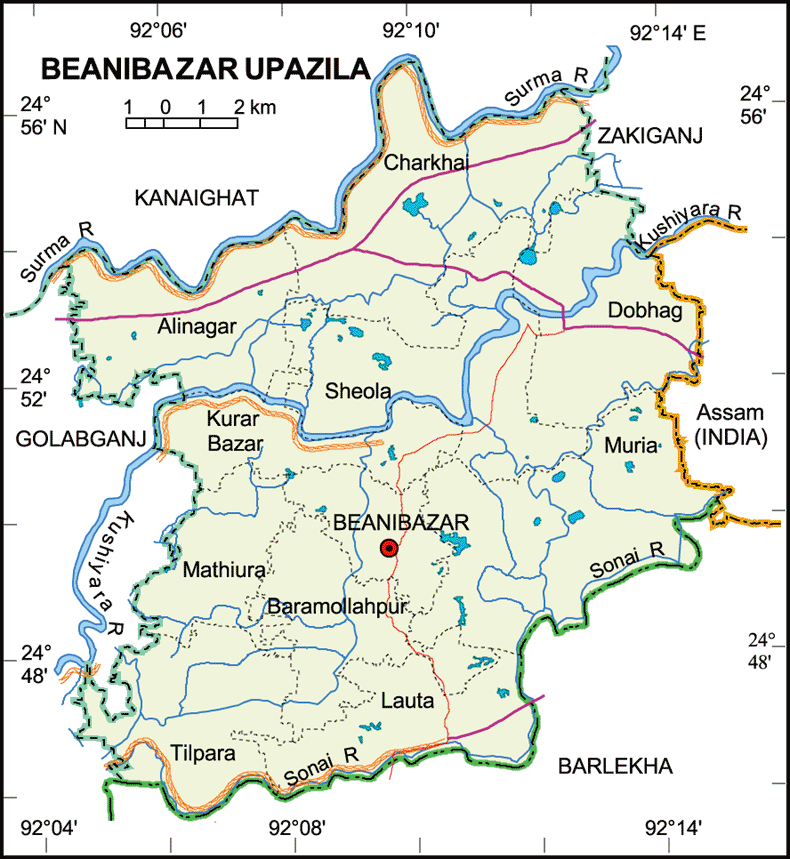 Beanibazar Upazila Map Sylhet District Bangladesh