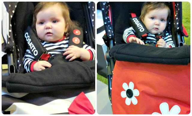 Baby Girl Modelling the Cosatto Giggle in Golightly and Bizzy Betty