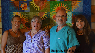 with my friends in front of one of Elizabeth's quilt [E is second from left]