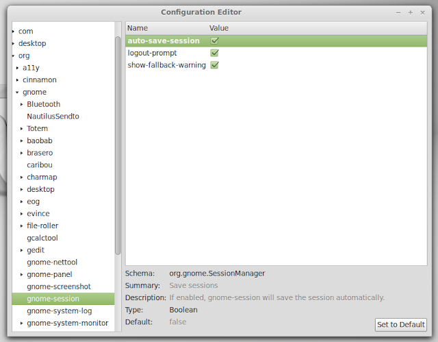How to enable session saving in Linux Mint 13 Cinnamon