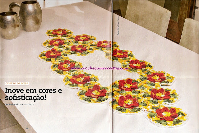 croche com receitas caminho de mesa floral