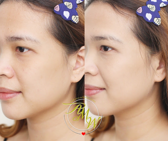 a before and after photo of Tony Moly Petite Cotton BB Cream SPF36 PA++ Honey Beige
