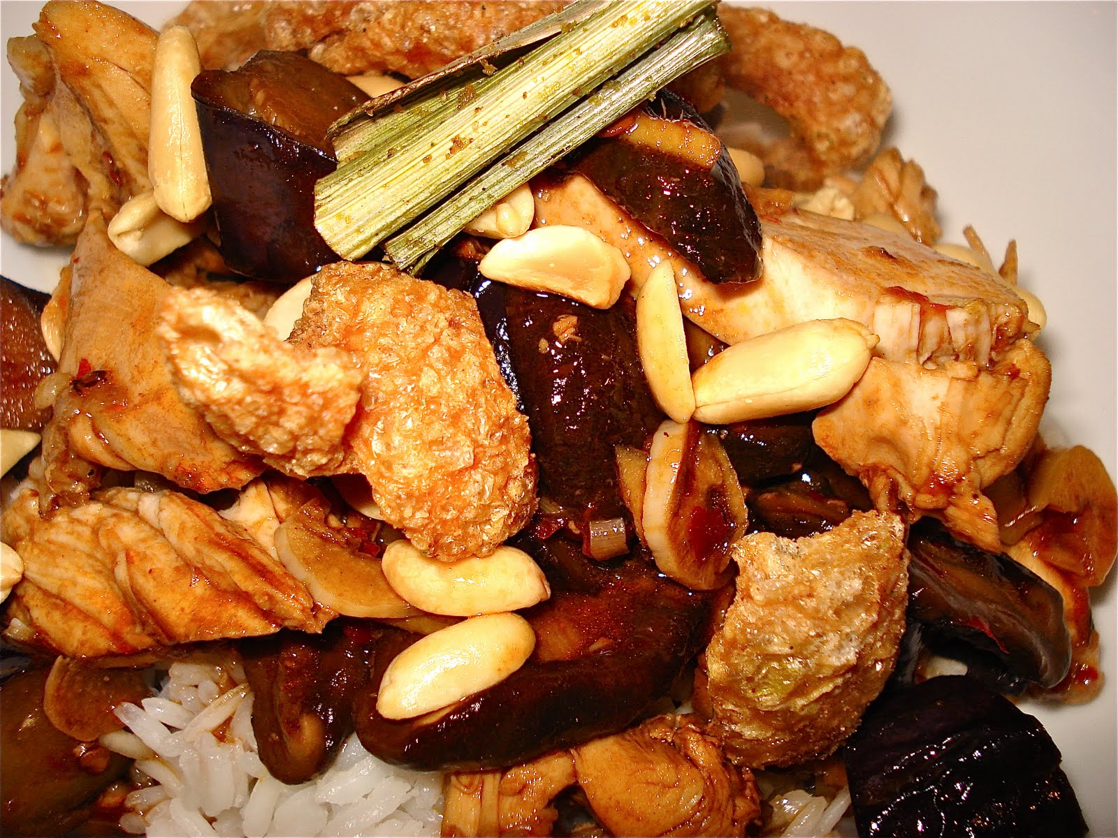 Behind The Burners WOK TOSSED CHICKEN WITH EGGPLANT AND SHIITAKE MUSHROOMS