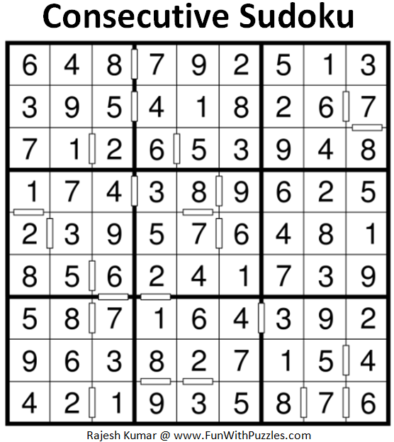 Consecutive Sudoku Puzzle (Fun With Sudoku #200) Solution