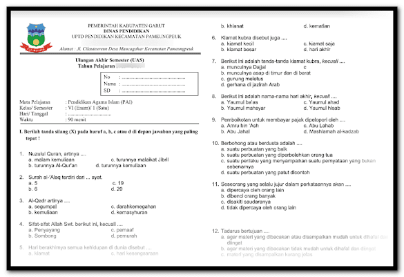 Contoh Soal Uas Pai Ktsp Kelas 6 Sd