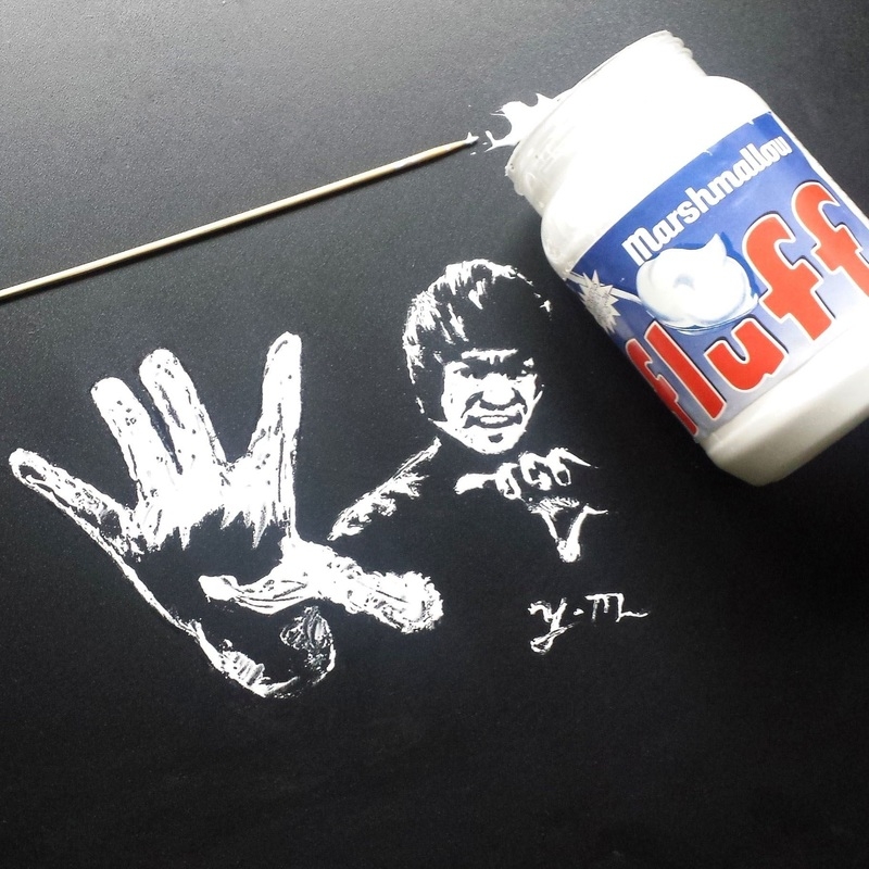 04-Marshmallow-Bruce-Lee-Yaseen-Eclectic-Art-from-3D-to-Milk-Portraits-www-designstack-co