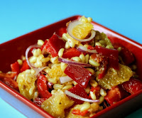 Salada de Trigo com Laranja, Pimentão e Tomate Seco Salada de Trigo com Laranja, Pimentão e Tomate Seco (vegana)