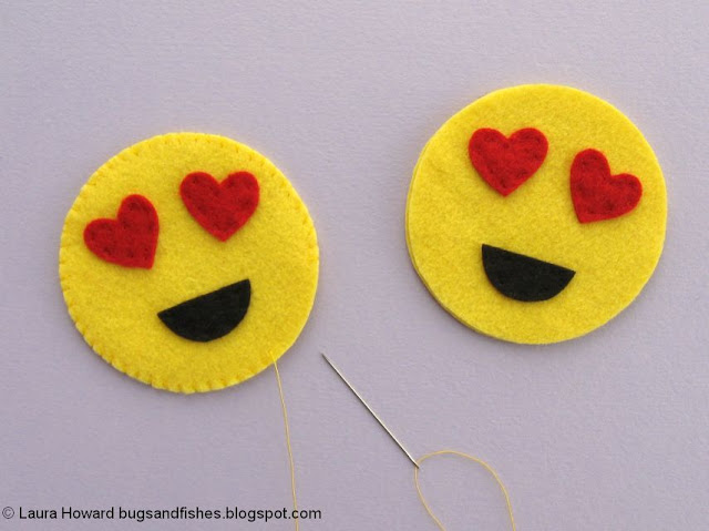 DIY Felt Emoji Ice Cream Summer Wreath Tutorial sewing felt heart-eye emojis