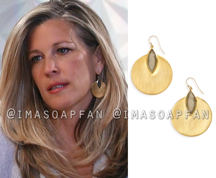 Carly Corinthos, Laura Wright, Labradorite and Gold Disc Drop Earrings, General Hospital, GH