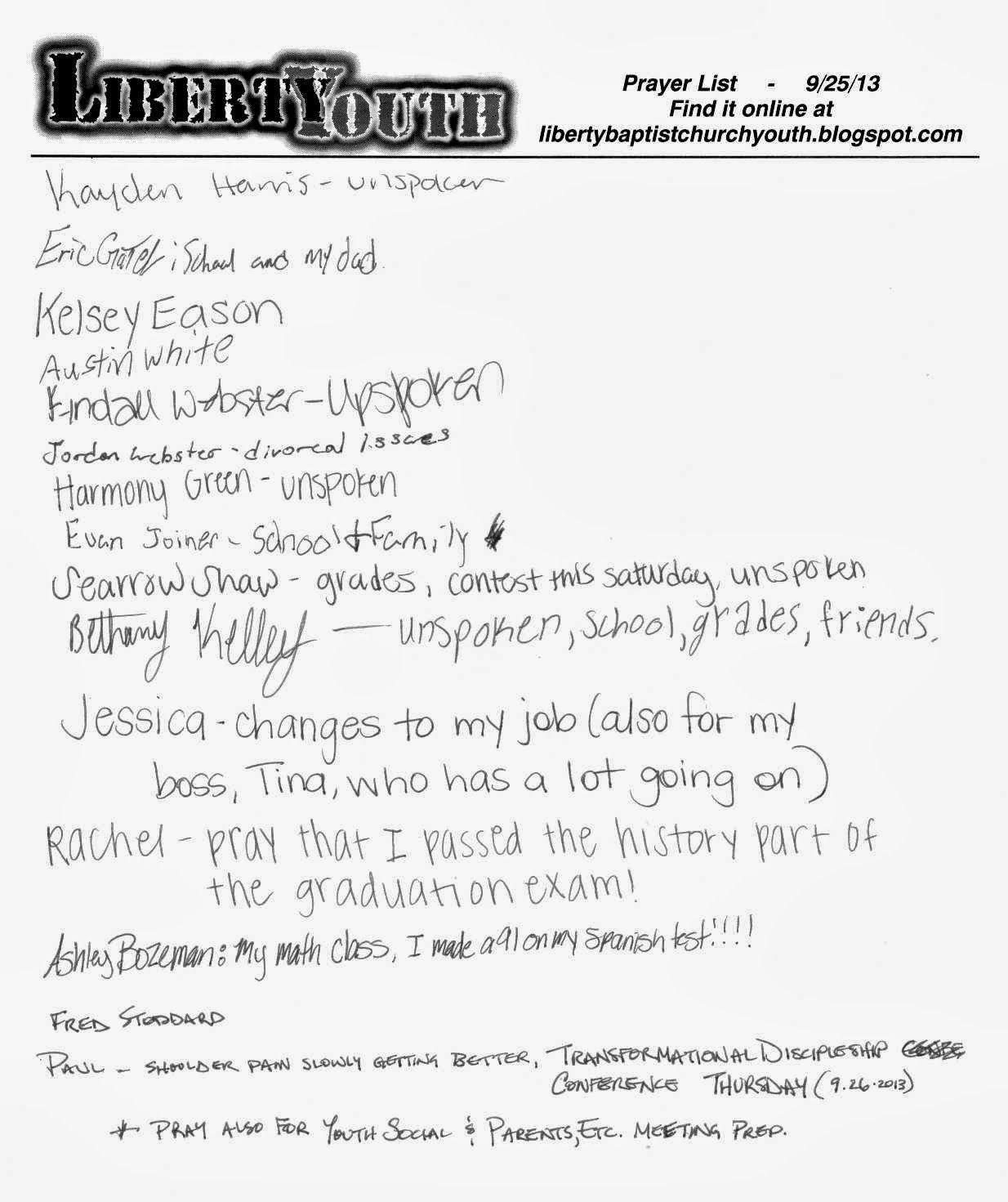 Liberty Baptist Church Youth Tallassee AL Prayer Lists Liberty Baptist Church Youth Tallassee AL Prayer Lists