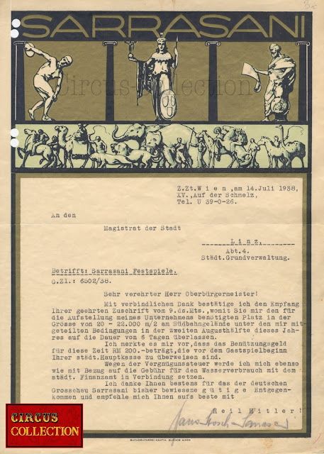 Papier à entête du cirque Sarrasani 1938