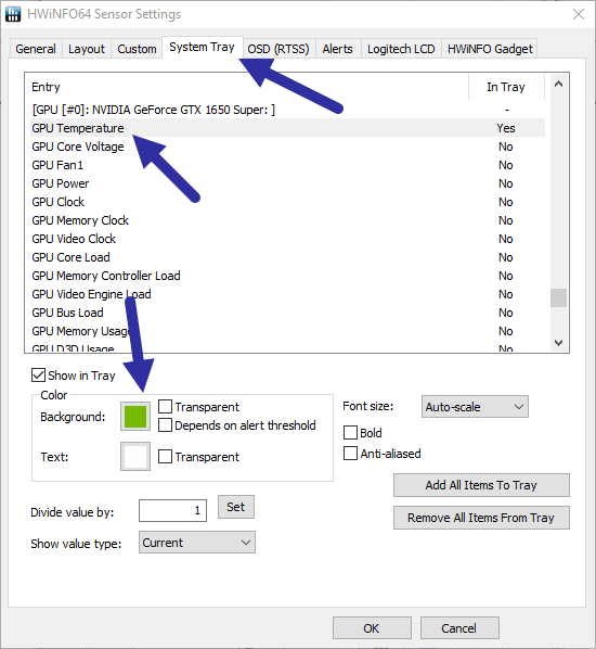 CPU ve GPU Sıcaklığını Görev Çubuğunda Gösterme 9 cpu gpu taskbar temperature color settings