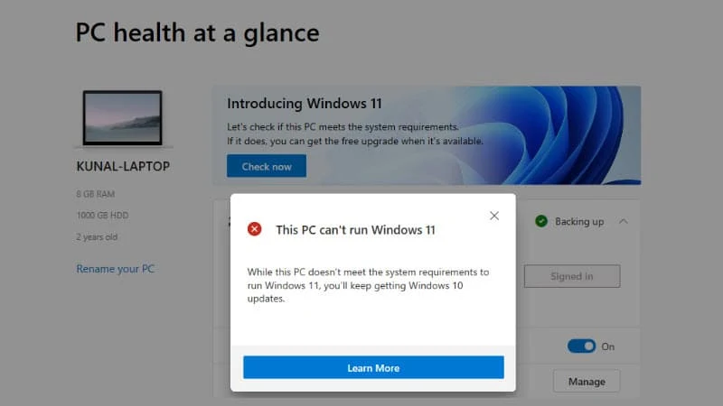PC Health Check app incorrectly reports 'This PC can't run Windows 11' error; a fix coming soon