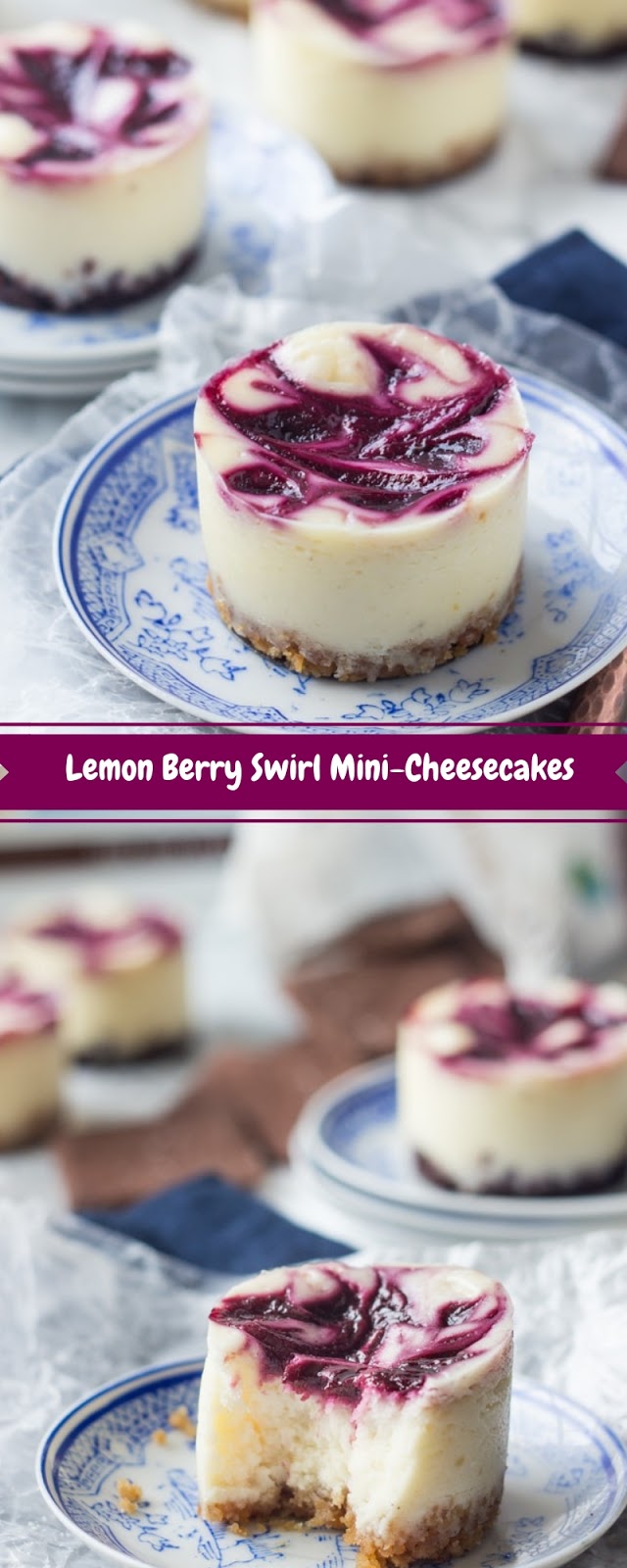 Lemon Berry Swirl Mini-Cheesecakes 