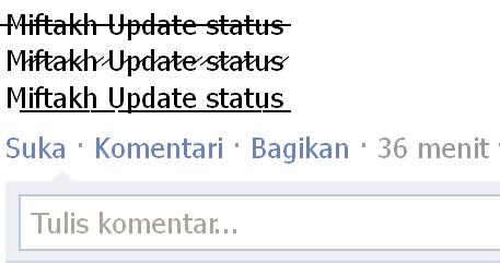 Teks garis tengah, samar, dan garis bawah FB